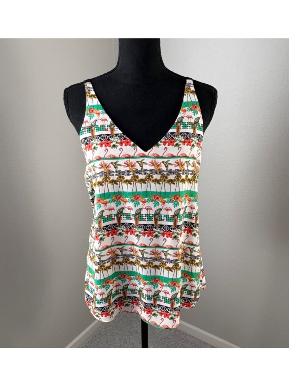 Topshop Tank Top Womens 10 Flamingo Print Resortwear